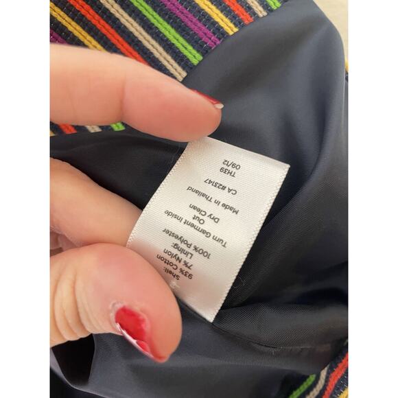 Talbots Woman Jacket Stripe Green Orange Multi Buttons Lined Size 4 petite - Picture 4 of 5